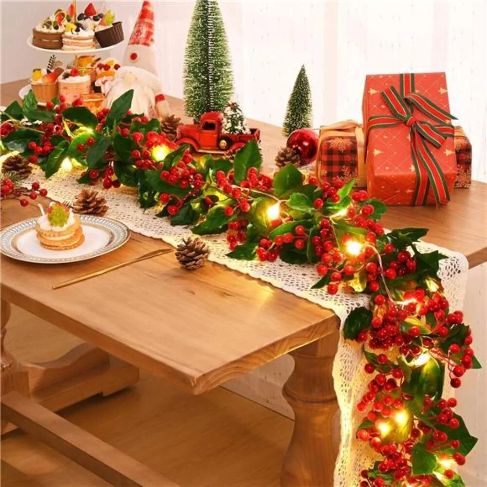 5.6Ft Christmas Holly Red‎ Berry Realistic Garland for Indoor/Outdoor Decor